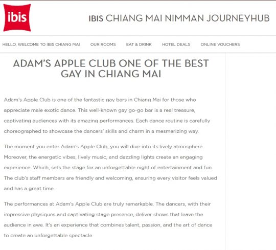 IBIS Chiang Mai Nimman Journeyhub … Adams Apple Club, thank you very much for mentioning our venue on the IBIS Hotel website.