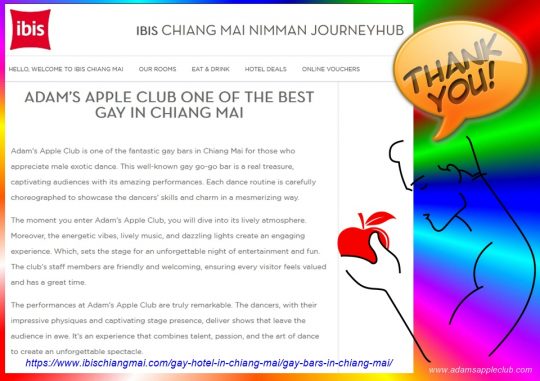 IBIS Chiang Mai Nimman Journeyhub … Adams Apple Club, thank you very much for mentioning our venue on the IBIS Hotel website.