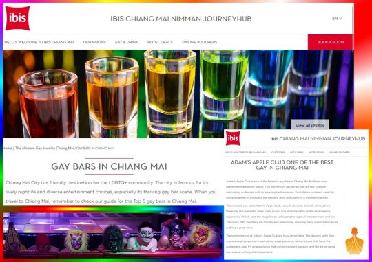Gay Bars article 2024 ibis Chiang Mai Nimman Journeyhub … Adams Apple Club Chiang Mai LGBT venue in the north of Thailand